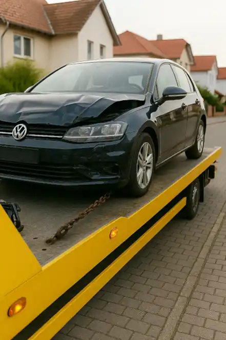 Ein defektes Fahrzeug wird für den Autoankauf in Bornheim abgeschleppt, um seinen Wert zu ermitteln.